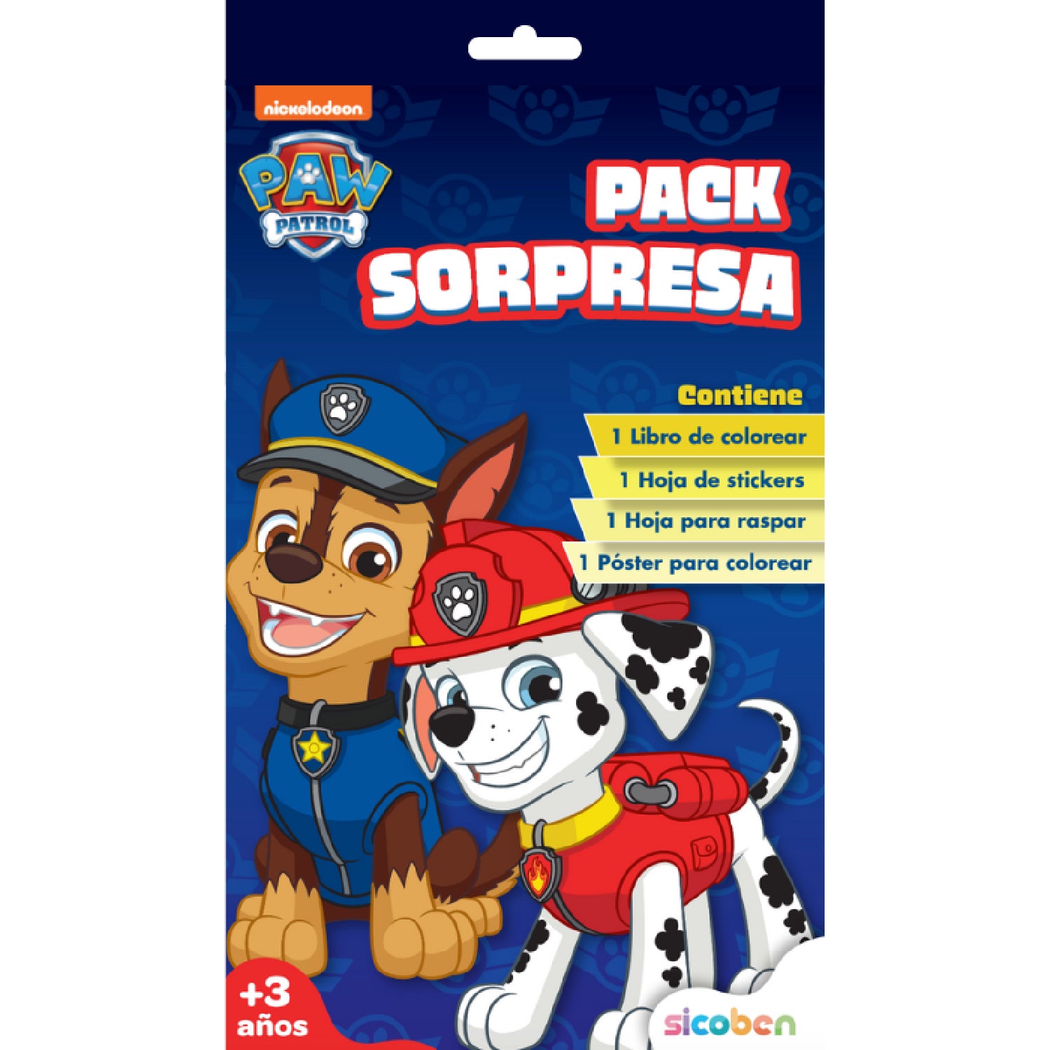 Pack sorpresa Paw Patrol con libro para colorear, stickers y póster para niños